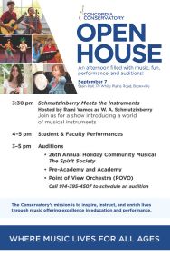 Concordia Conservatory Open House, up Sept 3, 2025